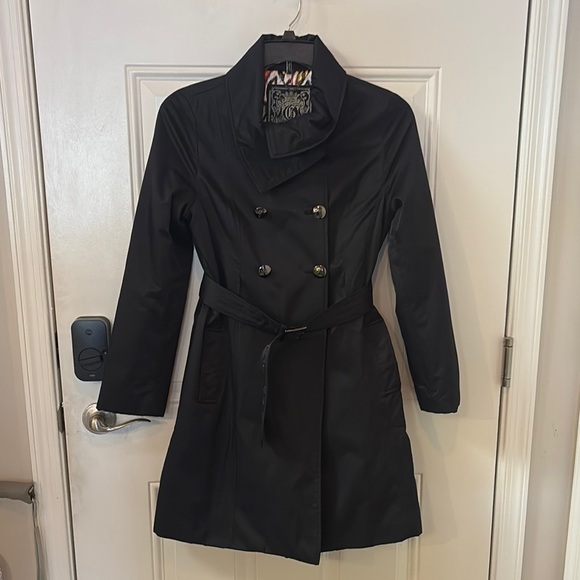 Guess Jackets & Blazers - Women's Black Double-Breasted Trench Coat